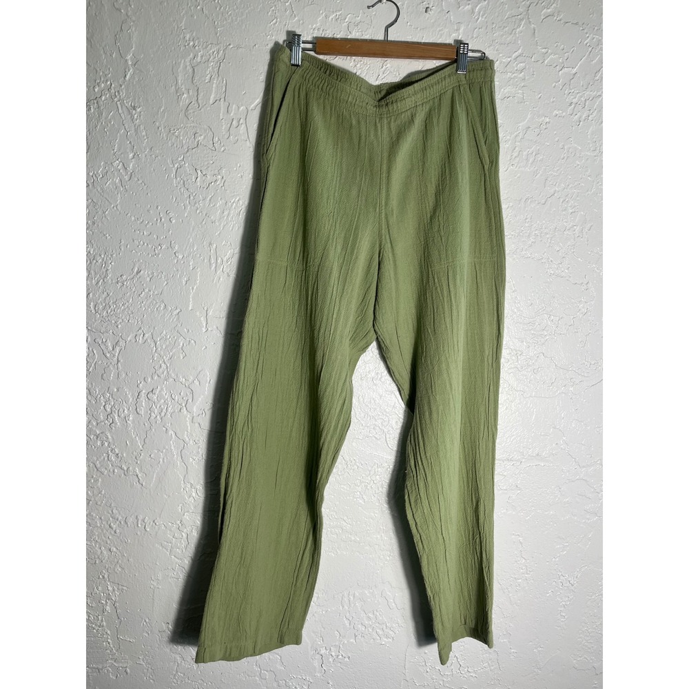 Sunworks Olive Green Cotton Gauze Pants Elastic Waist Boho Lagenlook M